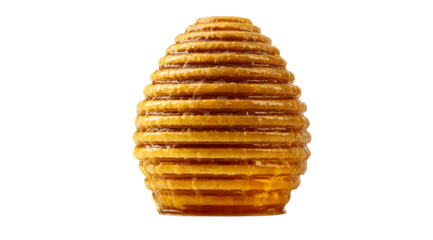 Golden, viscous honey cascades down a layered honeycomb structure, evoking sweetness and natural abundance.