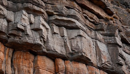 close up texture of rugged gray and brown rock cliff face