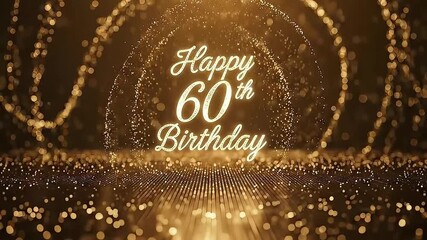 A radiant golden animation celebrates a significant 60th birthday milestone with elegant typography and shimmering particles, perfect for festive greetings and special occasions.