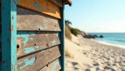 Close-up of weathered beach hut wood grain, dunes backdrop , Southwold, beige, seaside