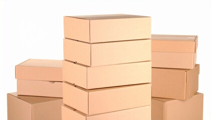 "Stack of cardboard delivery boxes, isolated on white background, shipping and logistics concept"
