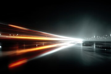 Night road streaked with light trails