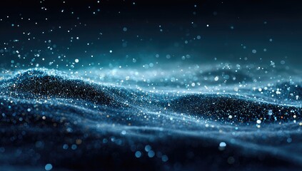 Abstract digital landscape of dark blue particles