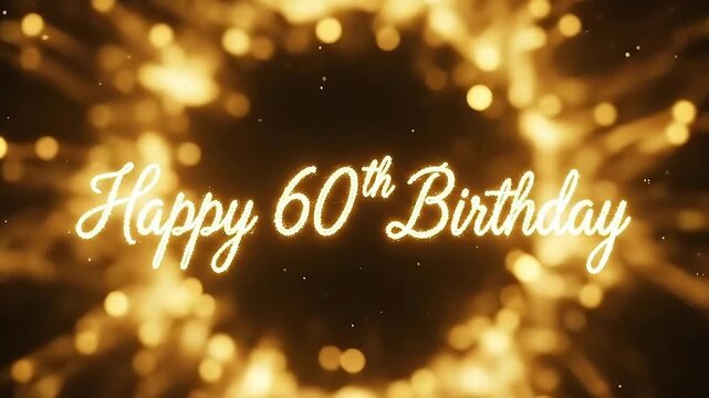 A radiant 'Happy 60th Birthday' message shimmers with golden bokeh lights, creating a festive and celebratory atmosphere for a milestone event. - Powered by Adobe