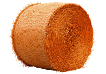 Close-up of a rolled orange textile fabric with textured surface and frayed edges for craft or