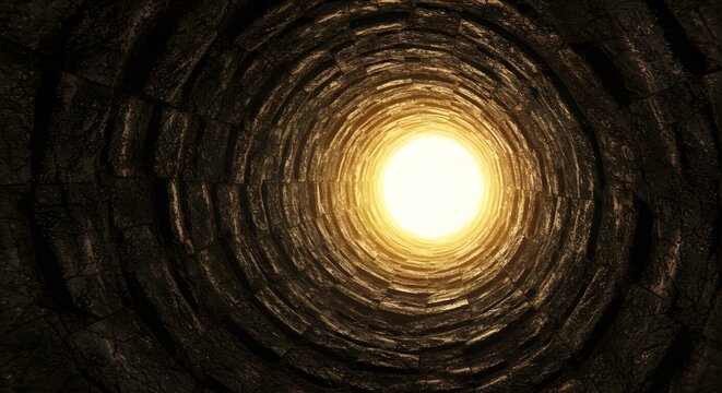 Perspective of a tunnel with light at the end, hope and resilience concept