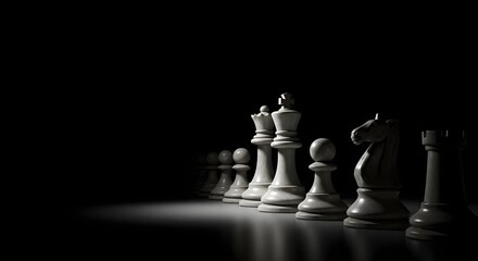 Perspective of chess pieces in a row, strategy and leadership concept