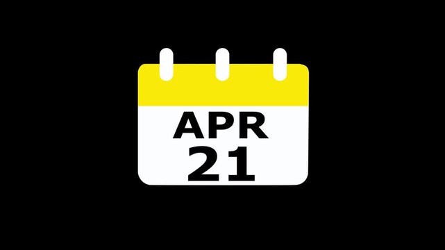 21 April calendar icon animation. Luma matte with transparent background 4K resolution.