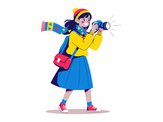 Adventurous Photographer: A young woman captures a vibrant moment with her camera, showcasing her love for photography and exploration.