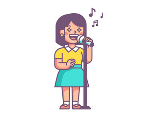Melodic Voice: A vibrant illustration of a woman immersed in the moment, singing with passion into a microphone, embodying the joy of music and performance. 