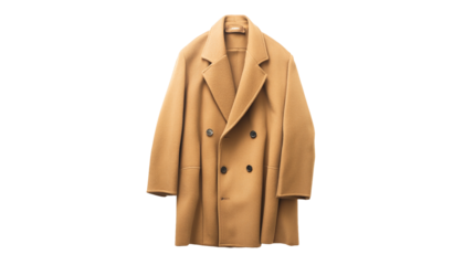 PNG a long camel colored coat black background on a transparent background