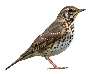 Naklejka premium Close-up of a Song Thrush Bird with Detailed Plumage Against Black Background