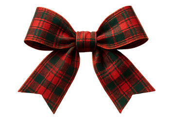 Christmas Plaid Red and Green Ribbon Bow Isolated on Transparent Background