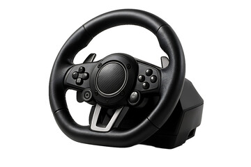 Realistic Black Gaming Steering Wheel with Buttons on Transparent Background