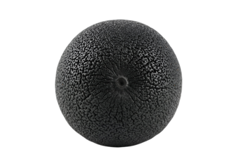 Close-up of a textured spherical surface resembling a detailed planet or moon with intricate