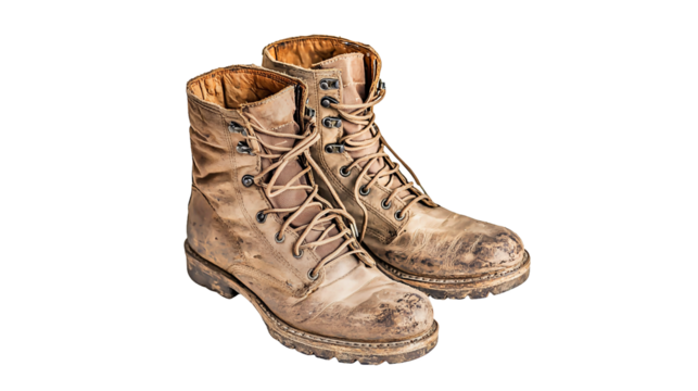 PNG a picture of a pair of old worn out boots on a transparent background