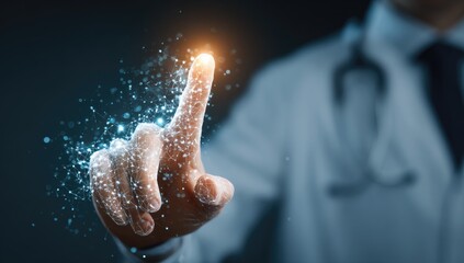 Doctor's finger touching a digital interface