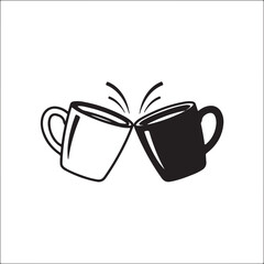 Vector Icon: Two Coffee Mugs Clinking, Celebration Symbol, Isolated Background, Black and White Design.