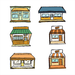 illustration sketch of a store for products and scenery