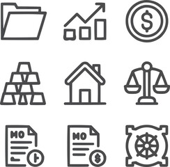Obraz premium Investment and Wealth Management Line Icon Pack Assets, Growth, and Security