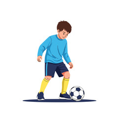 Obraz premium Young boy practices dribbling skills with a soccer ball on a grassy field
