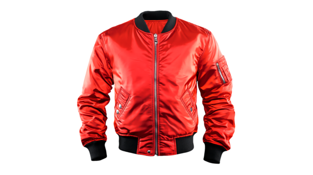 PNG a red leather jacket with a black background on a transparent background