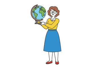 Fototapeta premium Globe in Hand: An illustration captures a teacher holding a globe, embodying exploration and educational journey in a visually engaging manner.