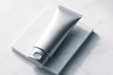Cosmetic tube mockup on marble background for product branding presentation with minimalist clean design and blank space for copy layout display. Ai generative