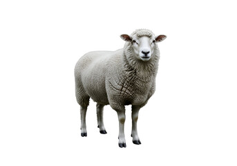 Fototapeta premium Close-up of a white sheep standing against a black background with detailed wool and serene