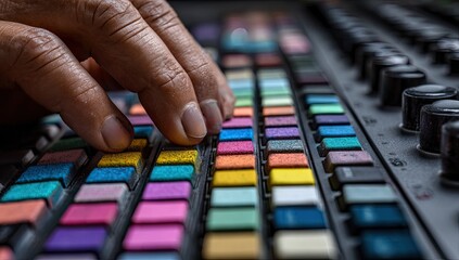 Naklejka premium Hand manipulating a color grading panel