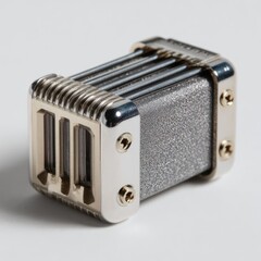 Gray metallic box with chrome accents