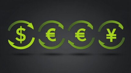 Fototapeta premium Currency Symbols in a Circular Exchange Design Representing Global Finance and Trade Dynamics Across Major Economies