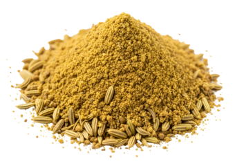 Close-up of finely ground yellow spice with sunflower seeds arranged in a circular pattern on a