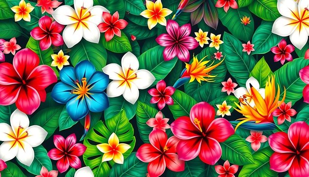 Exotic Hibiscus Blooms in a Vibrant, Tropical Garden - Powered by Adobe