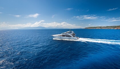 Naklejka premium luxury yacht sailing through clear blue waters of the mediterranean sea
