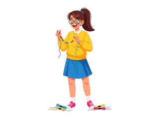 Creative Crafting with Beads: A young girl, brimming with excitement, engages in the art of bead-making, showcasing her focused creativity and enjoyment.