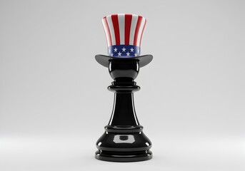 Black King Chess Piece Wearing Uncle Sam Hat on Bright Background, Symbolizing American Values