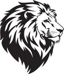 Fototapeta premium Stylized black and white silhouette of a lion's head in profile majestic