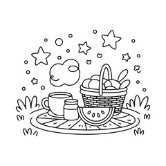 Breakfast - Cute & Cozy Coloring Book for Relaxation and Creativity. Easy, line art vector illustration, Coloring Pages for Kids & Adults