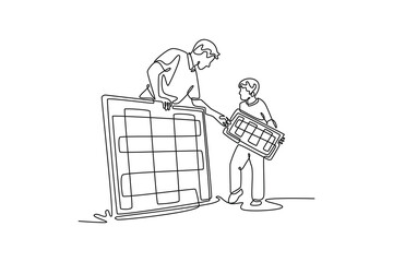 House symbol with plug like a plant. Sustainability home concept. Single line draw design. Vector graphic illustration