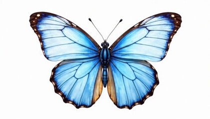 Obraz premium Gossamer blue butterfly, wings outstretched, soft watercolor wash, pure white , spring, fantasy