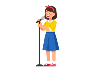 Singer's Soliloquy: A young woman radiates confidence as she grasps a microphone and projects her voice. Her joyful energy and bright clothing showcase her passion for music.