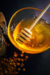 natural honey and pollen, spoonful of honey