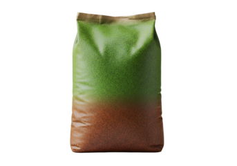 Colorful coffee or food packaging bag with a green, brown, and beige design on a black background