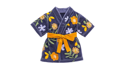 PNG a blue towel with yellow flowers on a transparent background