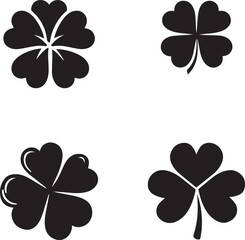 Fototapeta premium Simple flat vector design of a lucky four leaf clover in a classic black silhouette style