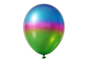 Colorful gradient balloon with iridescent surface floating against a black background