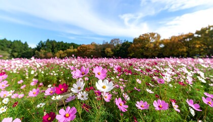 Cosmos field under a vibrant sky
