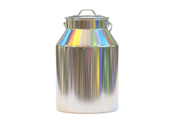 Colorful Metallic Canister with a Unique Mirror Finish and Rainbow Reflections on Black Background