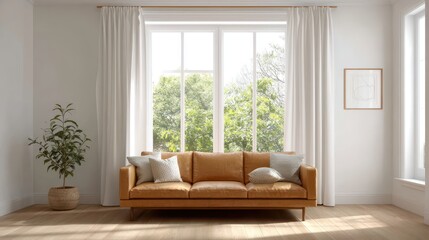 Fototapeta premium Modern Neutral Living Room with a Single Piece of Art